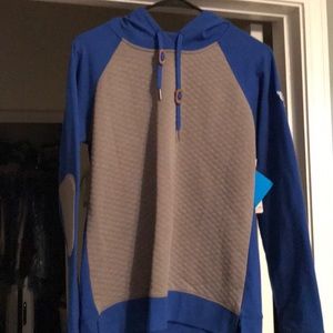 Blue/Gray UK sweatshirt with hood.